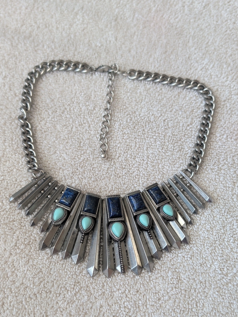 Womenโs Tribal Geometric Necklace with Turquoise & Lapis Accents